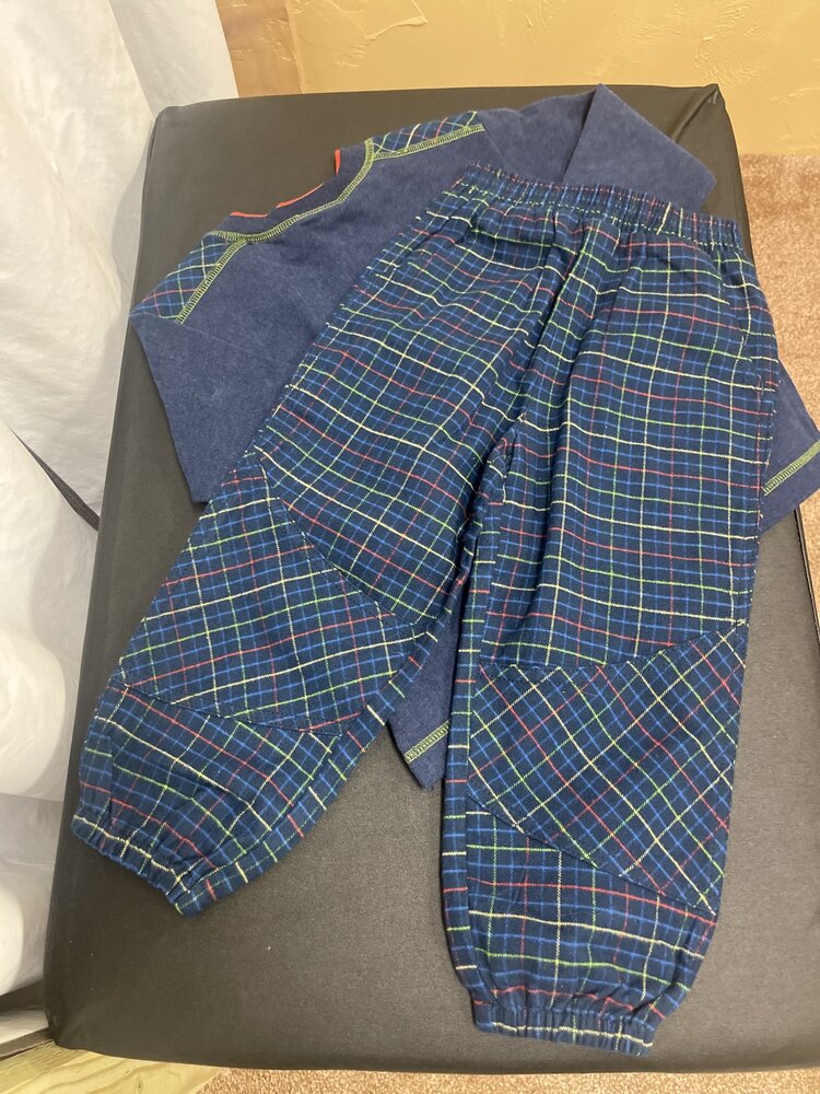 Navy Plaid Dog & Duck Pant Set , Size 3T