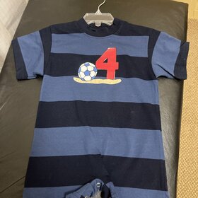 Navy Striped Soccer Romper, 12M