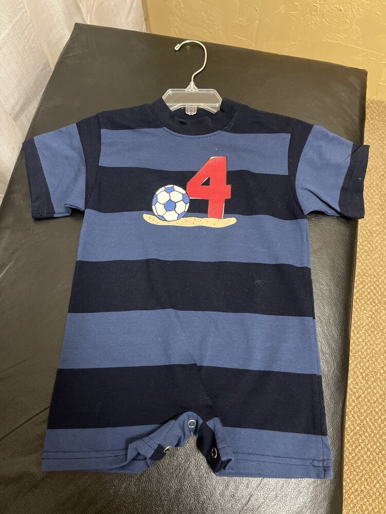Navy Striped Soccer Romper, 12M