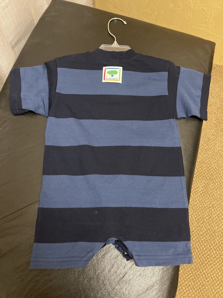 Navy Striped Soccer Romper, 12M