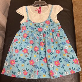 Turquoise Floral Double Layer Dress