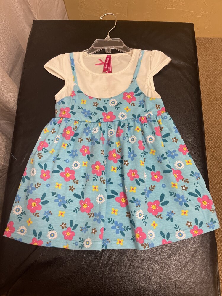 Turquoise Floral Double Layer Dress