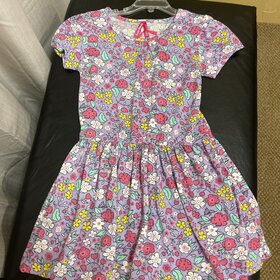 Purple & Pink Floral Dress w/ Dropped Waist