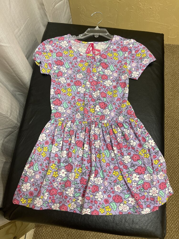 Purple & Pink Floral Dress w/ Dropped Waist