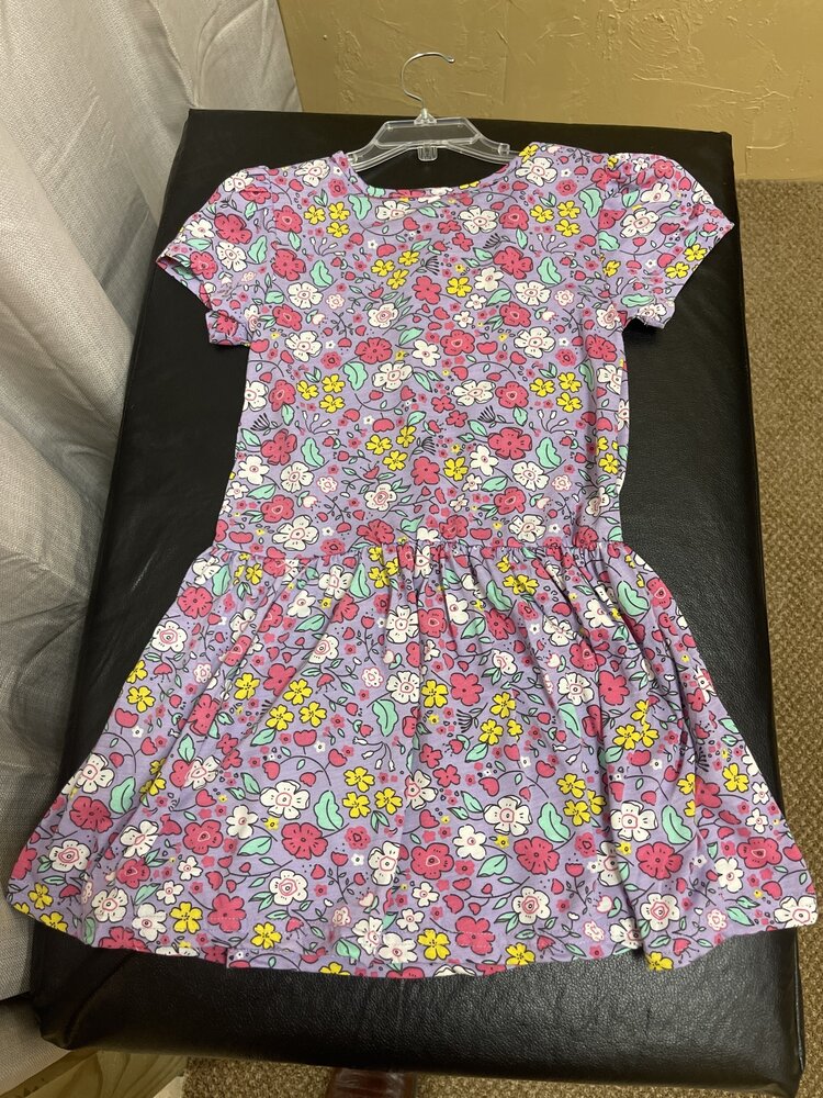 Purple & Pink Floral Dress w/ Dropped Waist