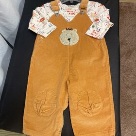 Mustard Camping Bear Overall Set, Size 18M