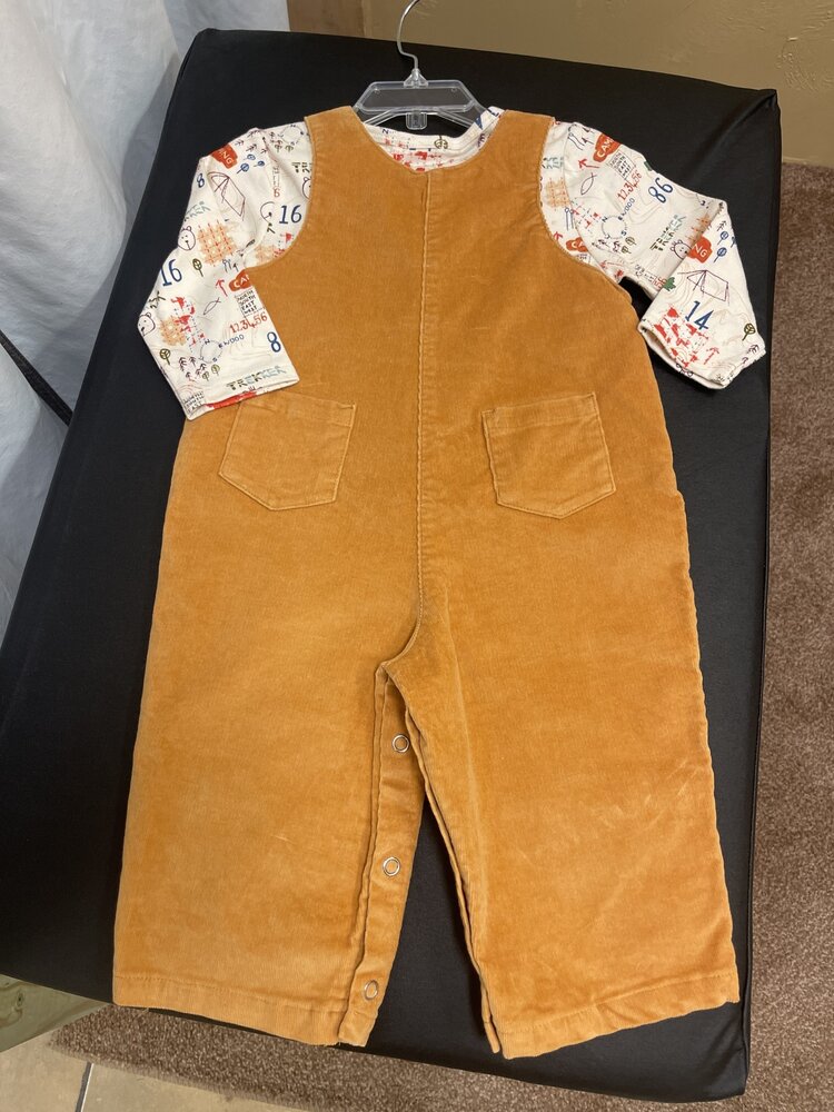Mustard Camping Bear Overall Set, Size 18M