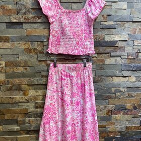 Pink Coral Reef Print Skirt w/ Smocked Top