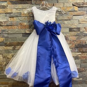 White Party Dress w/ Royal Bow & Flower Petals