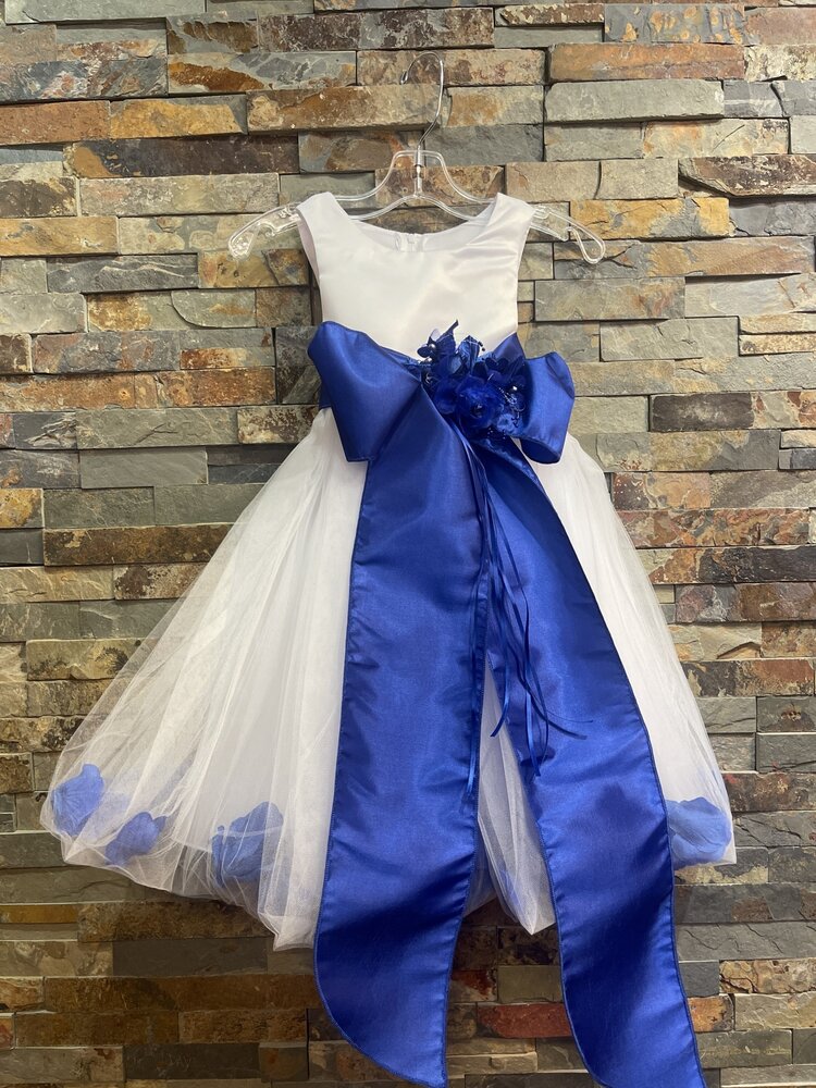 White Party Dress w/ Royal Bow & Flower Petals