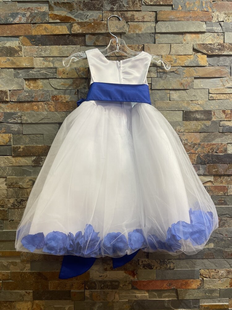 White Party Dress w/ Royal Bow & Flower Petals