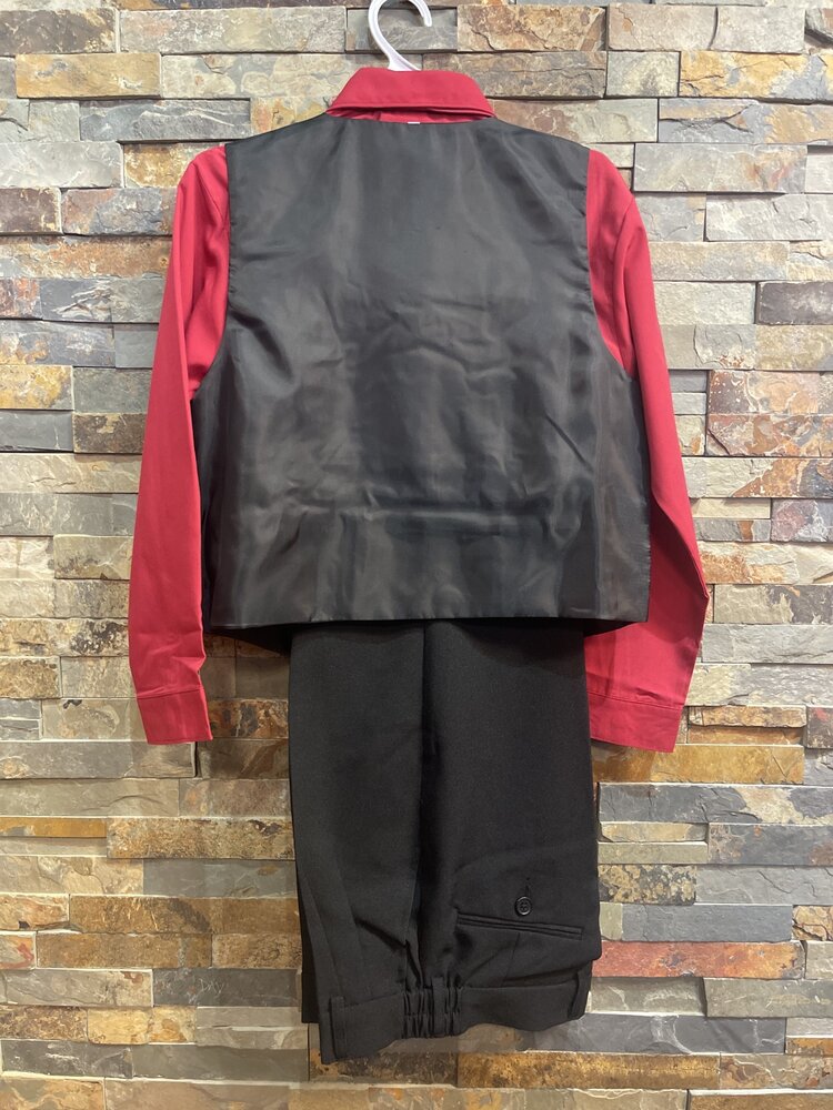 Black Vest & Pants W/ Red Shirt, Tie and Pocket Square