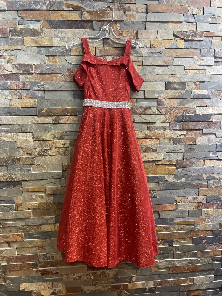Red Sparkle Cold Shoulder Gown