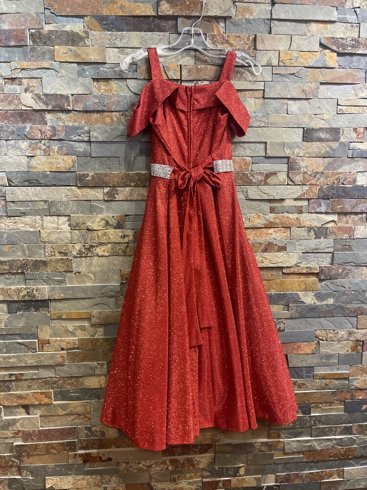 Red Sparkle Cold Shoulder Gown