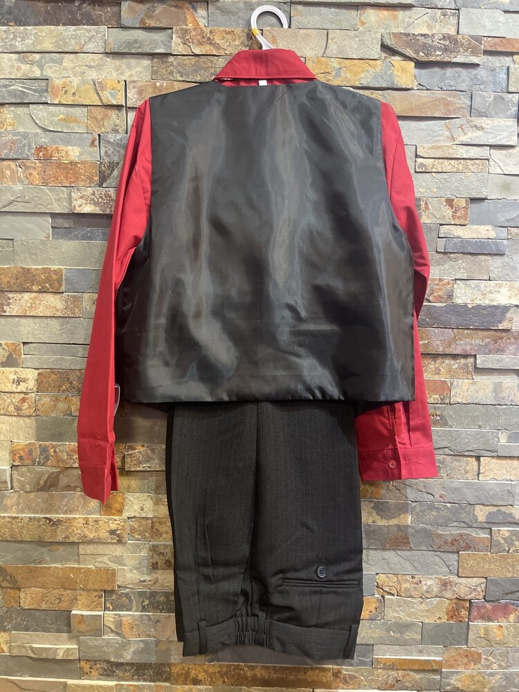 Black Pin-Striped Vest & Pants w/ Red Shirt, Striped Tie & Pocket  Square, Size 12