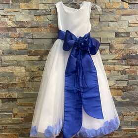White Party Dress w/ Royal Bow & Flower Petals