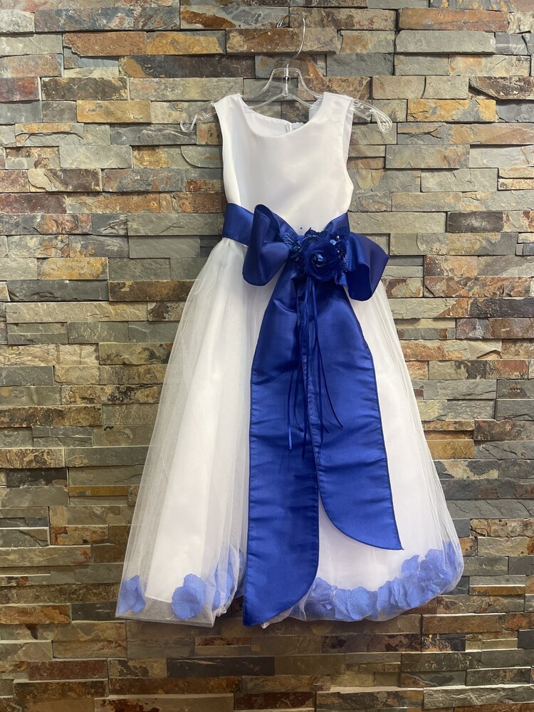 White Party Dress w/ Royal Bow & Flower Petals