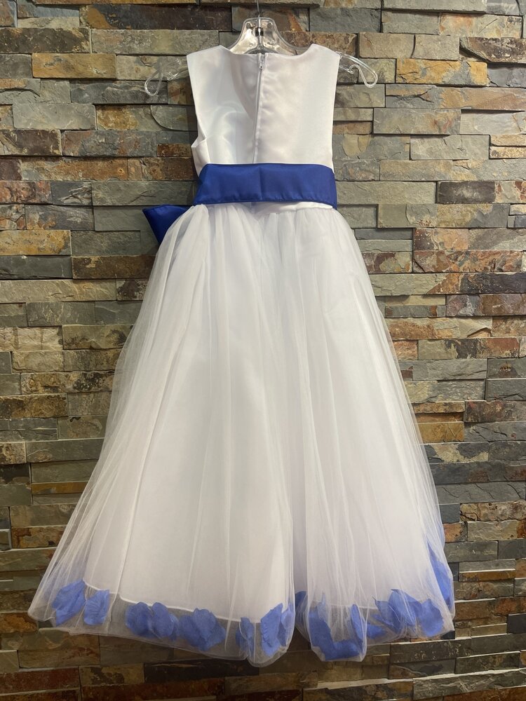White Party Dress w/ Royal Bow & Flower Petals