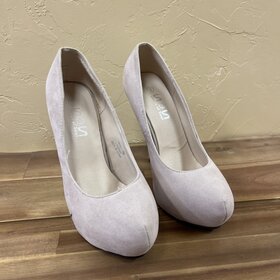 Nude Suede Pumps w/Jeweled Heel