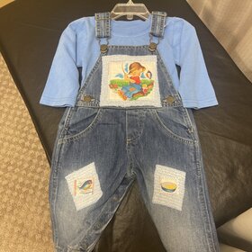 Blue Denim Fishing Bib Overall Set, Size 6M