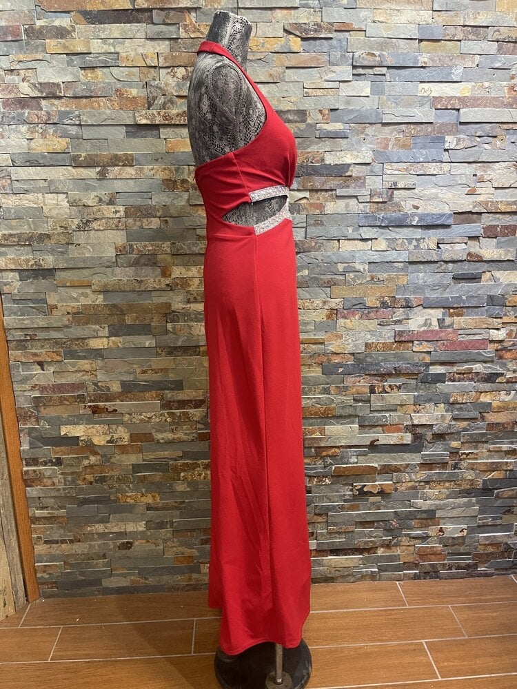 Speechless Red Halter Rhinestone Cut Out Gown