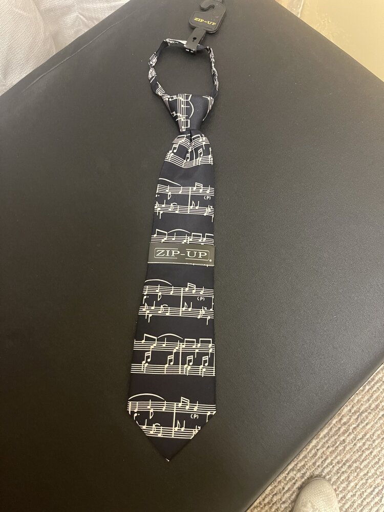 Navy Musical Notes Zipper Tie, 13"
