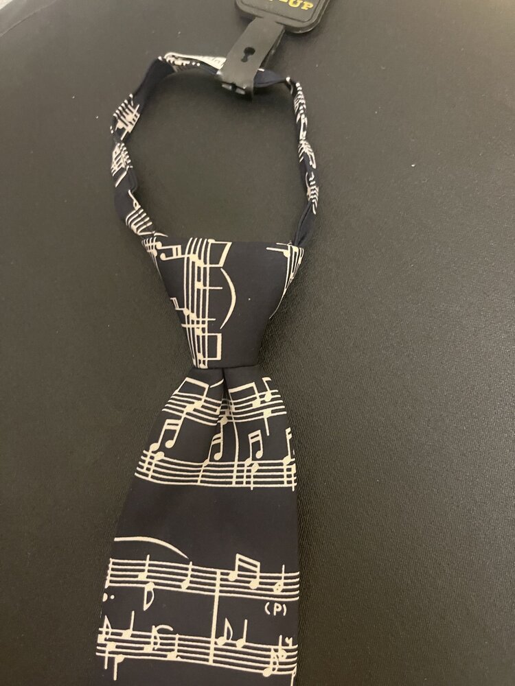 Navy Musical Notes Zipper Tie, 13"