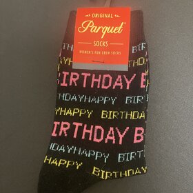 Black Happy Birthday Socks, Size 9-11