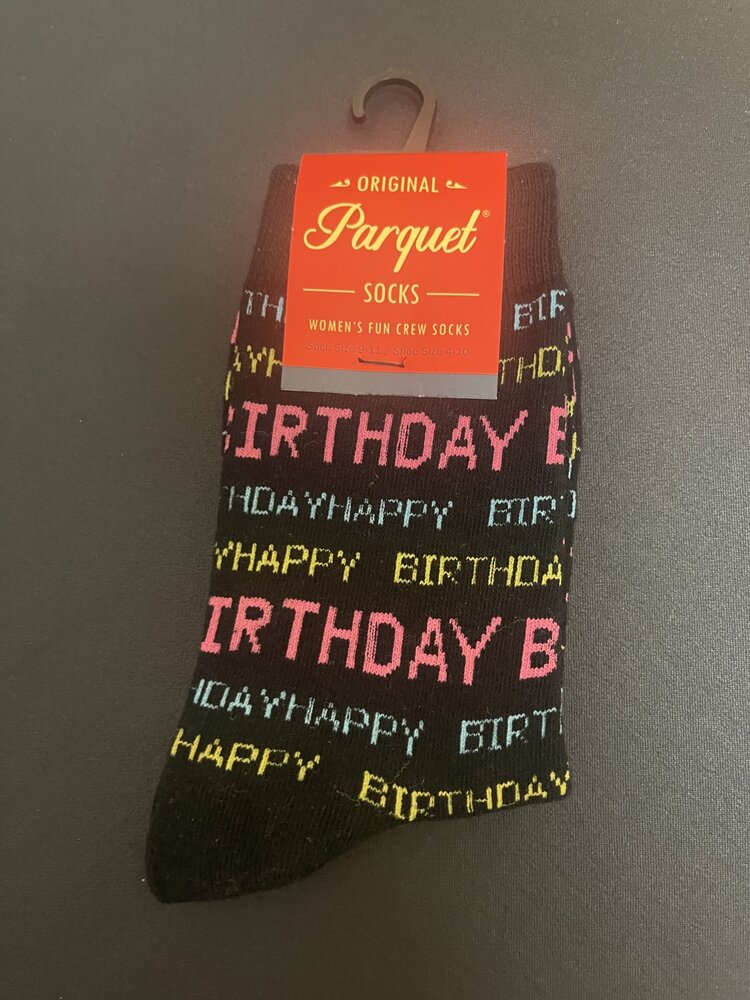 Black Happy Birthday Socks, Size 9-11