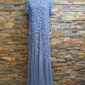 Adrianna Papell French Blue Shortsleeve Floral Sequin Gown, Size 18