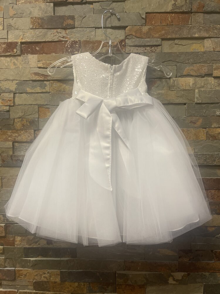 White Sequin Tulle Dress w/Royal Flower Petals