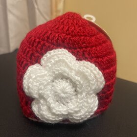 Red with White Crochet Hat, Size 0-6M