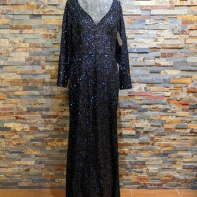 Mac Duggal Navy Full Sequined Long Sleeve Gown, Size 10