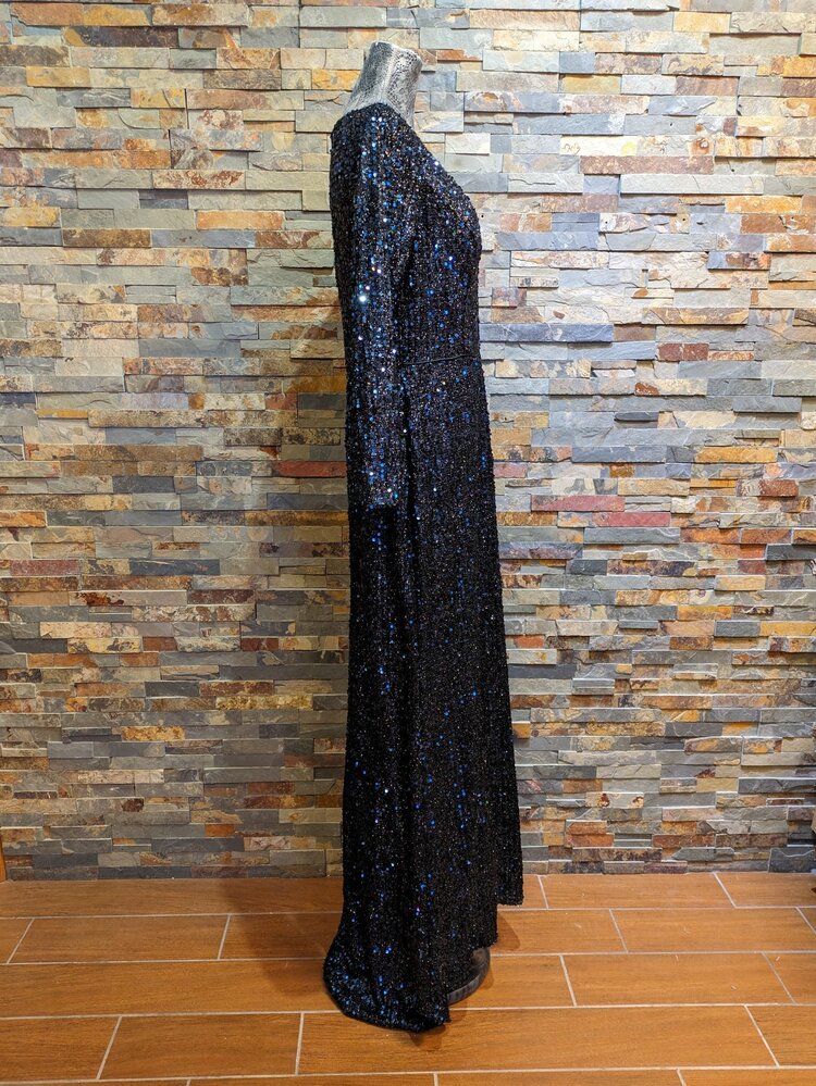 Mac Duggal Navy Full Sequined Long Sleeve Gown, Size 10