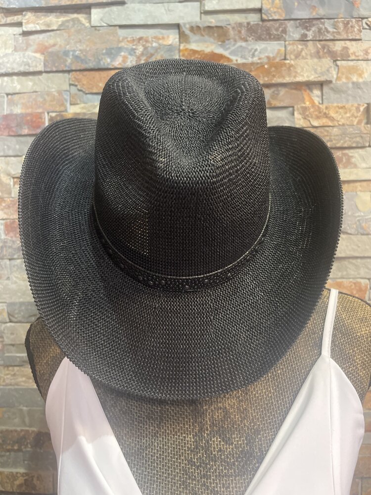 Black Jewel Charm Trim Cowboy Hat, O/S