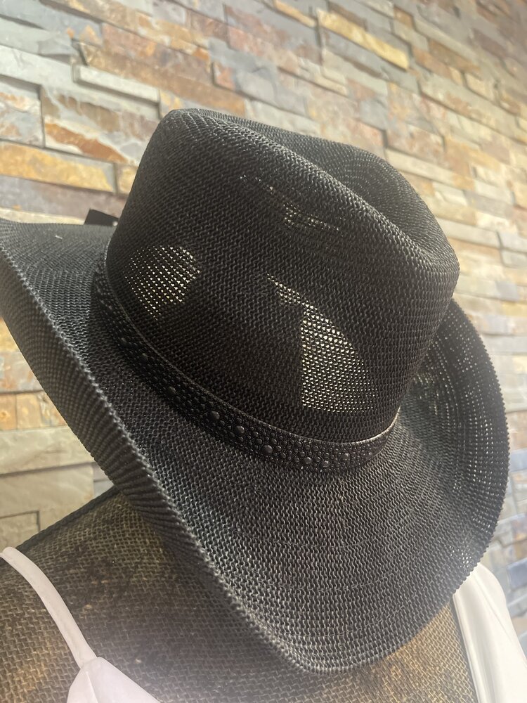 Black Jewel Charm Trim Cowboy Hat, O/S