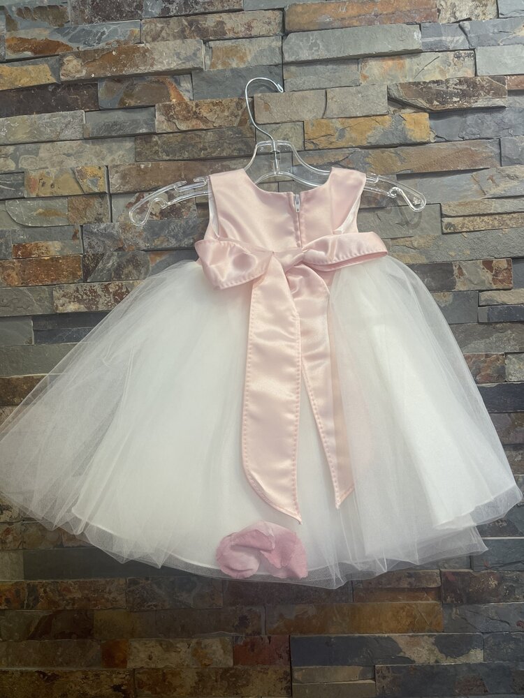 Pink & White Tulle Dress w/ Rose Flower Petals