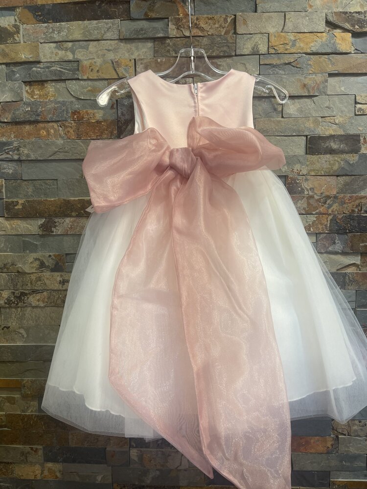 Pink & White Tulle Dress w/ Rose Flower Petals