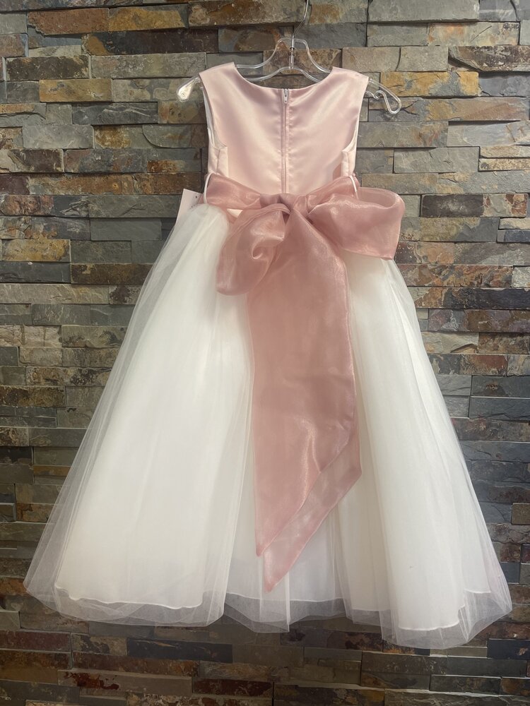 Pink &  White Tulle Dress w/ Rose Flower Petals