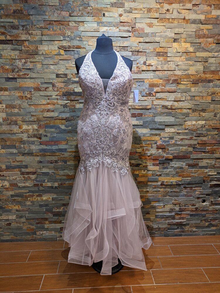 Aspeed Mauve Beaded Halter Mermaid With Layered Bottom, Size 2XL