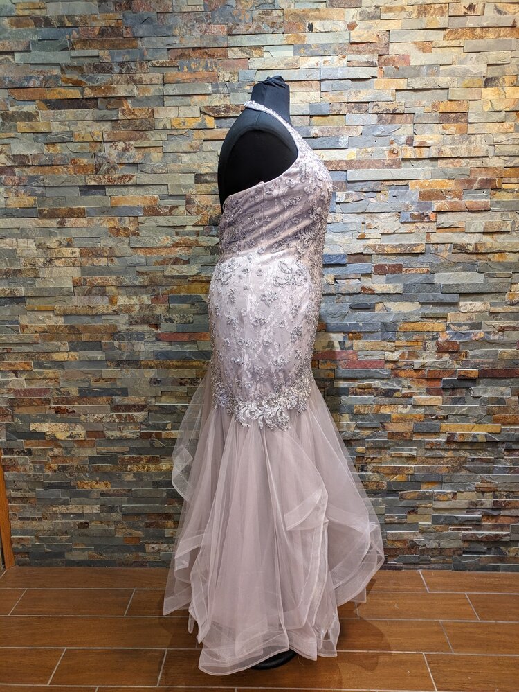 Aspeed Mauve Beaded Halter Mermaid With Layered Bottom, Size 2XL