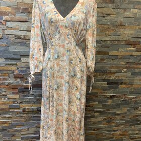 Lovestitch Oatmeal Floral Empire Waist Midi Dress