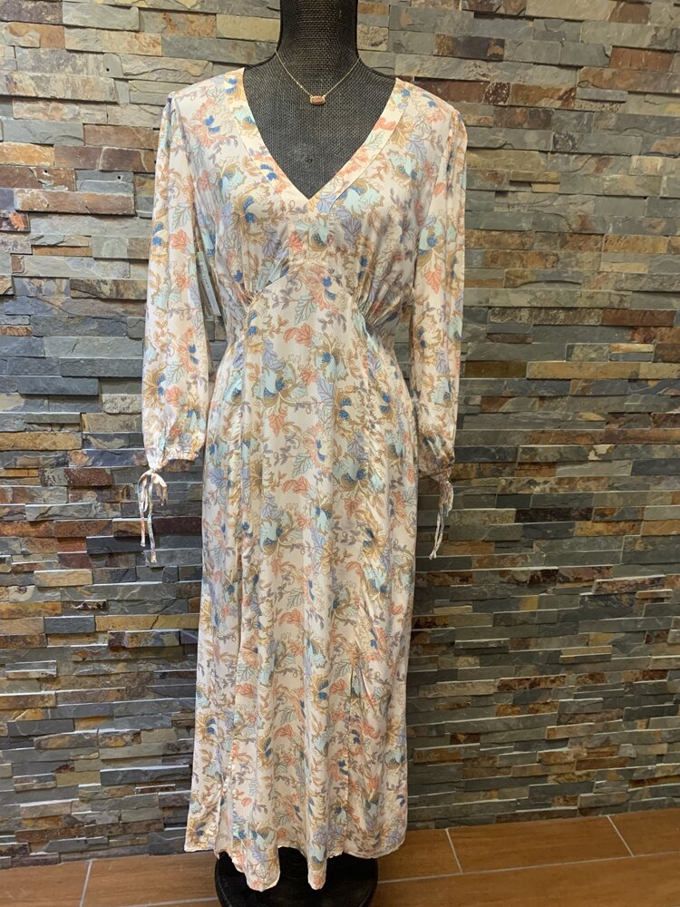 Lovestitch Oatmeal Floral Empire Waist Midi Dress