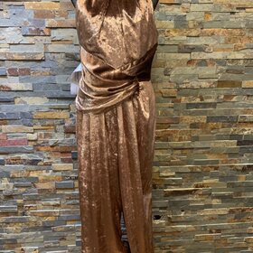 Brown Velvet Mock Neck Wide Leg Jumpsuit, Size 10