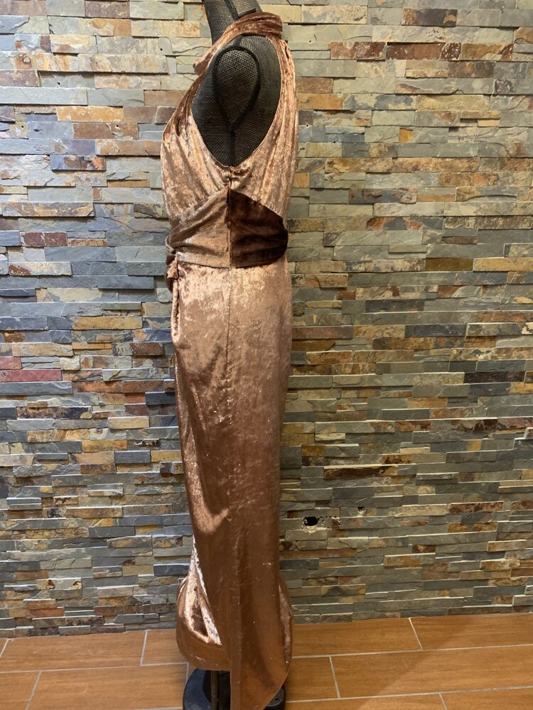 Brown Velvet Mock Neck Wide Leg Jumpsuit, Size 10
