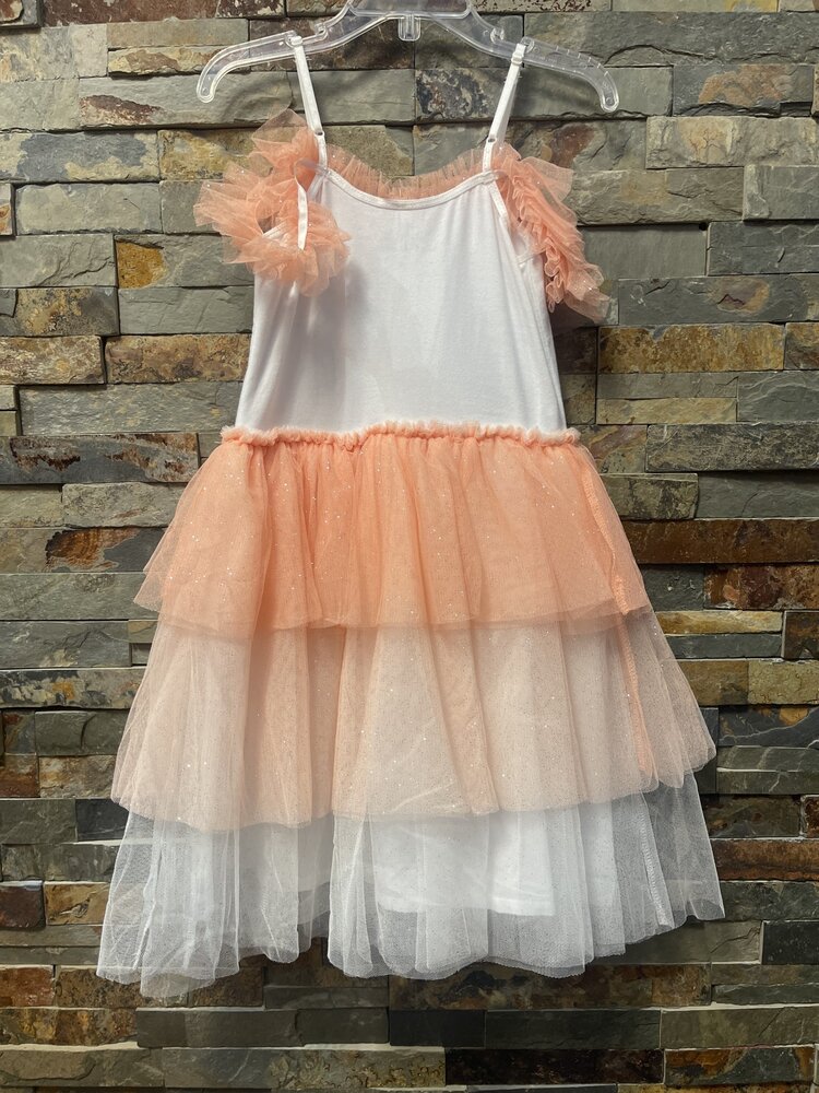 Peach & White Flamingocorn Tulle Sundress