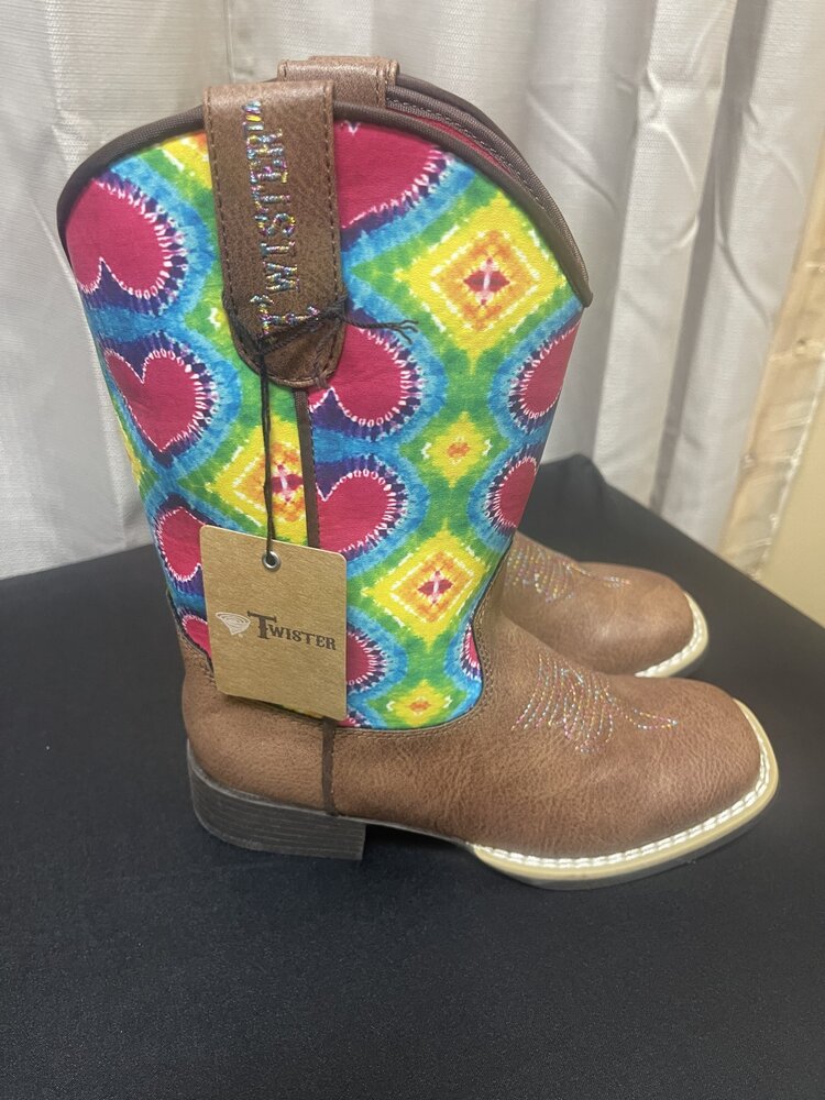 M & F Western Products Twister Abigale Childrens Pink Heart Boots