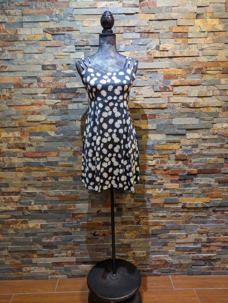 Black Summer Floral Mini Strap Dress