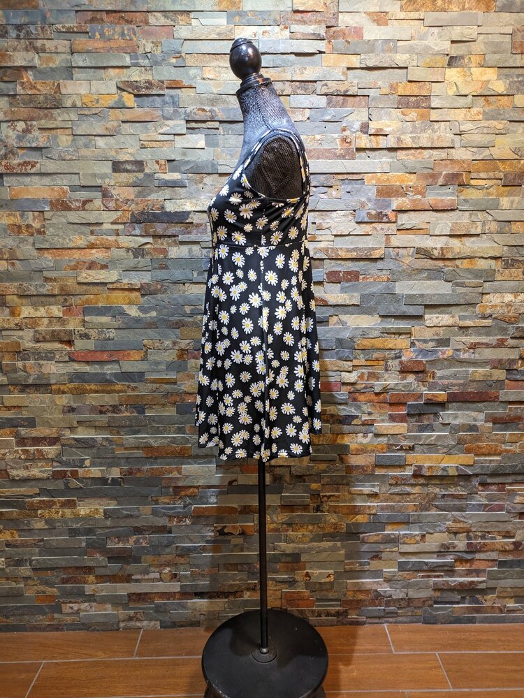 Black Summer Floral Mini Strap Dress