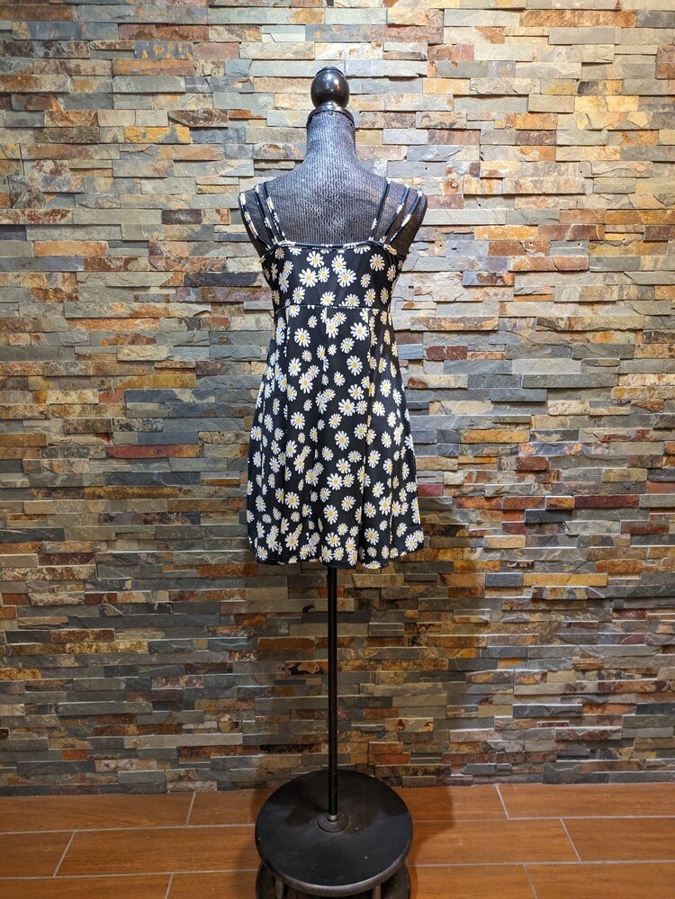 Black Summer Floral Mini Strap Dress